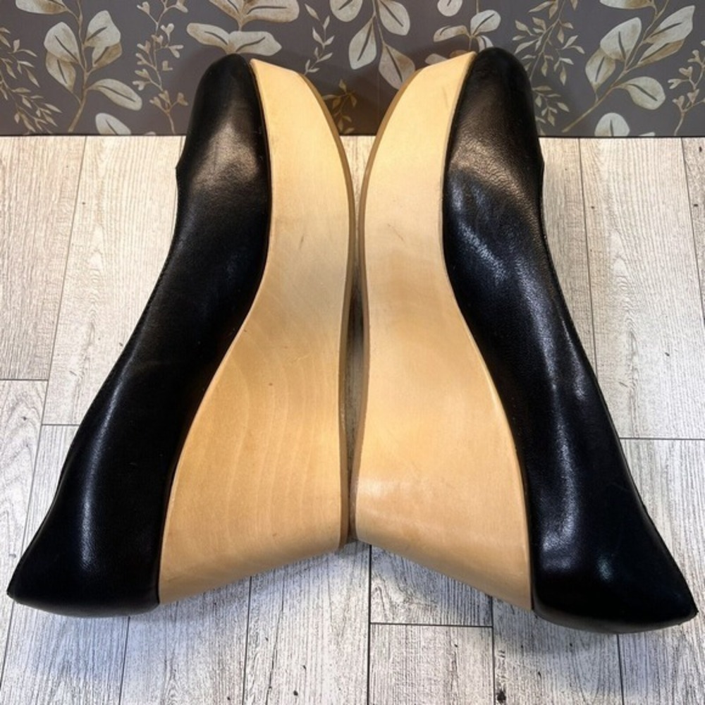 Loeffler Randall Wood Platform Wedge Black Leather Shoes size 9.5 B - Picture 6 of 8